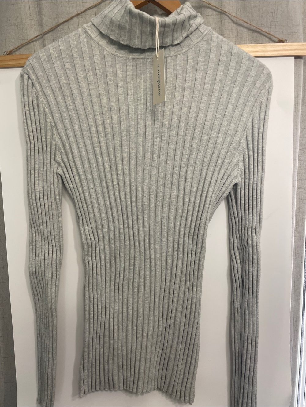 Sundance Light Gray Ribbed Turtleneck Sweater